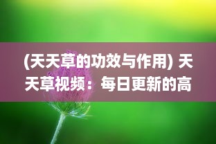 (天天草的功效与作用) 天天草视频：每日更新的高清影视内容，打造您的专属视听享受