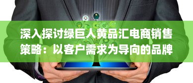 深入探讨绿巨人黄品汇电商销售策略：以客户需求为导向的品牌塑造与营销优化 v5.1.3下载