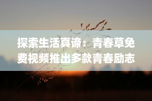 探索生活真谛：青春草免费视频推出多款青春励志短片，体验青春的无尽活力与激情