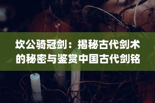 坎公骑冠剑：揭秘古代剑术的秘密与鉴赏中国古代剑铭文化的传世之作